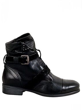 Miz Mooz Storm Tanker Style Moto Black Leather Ankle Women's Size EU 37 US 7